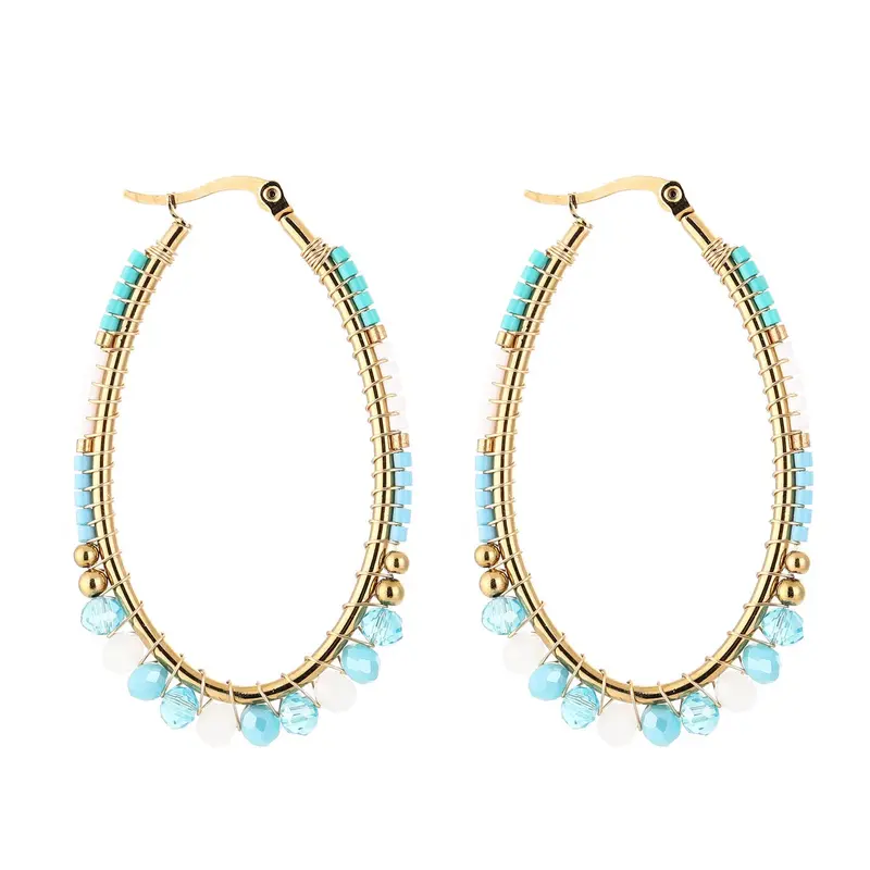 Oorbellen Kralen Ovaal goud turquoise