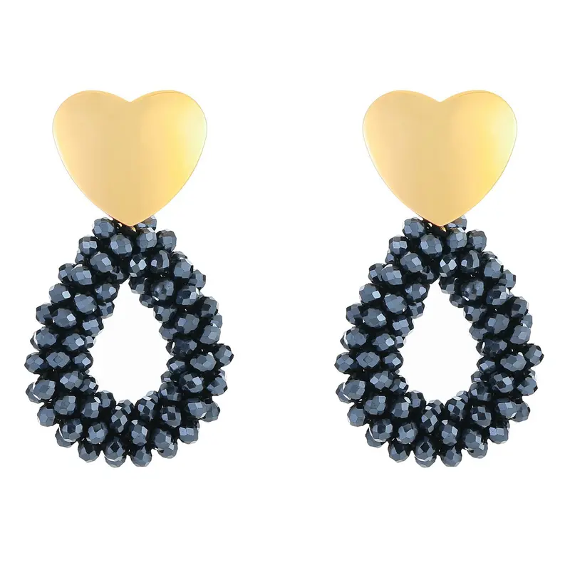 Oorbellen Kralen Party Hart goud donkerblauw