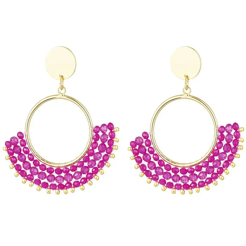 Oorbellen Kristalkralen goud fuchsia