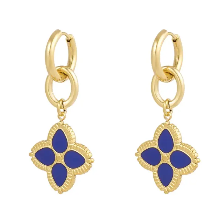 Oorbellen Need Flowers goud blauw