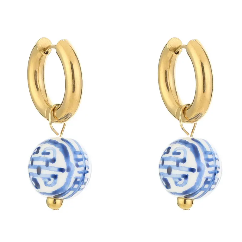 Oorbellen Print blauw goud