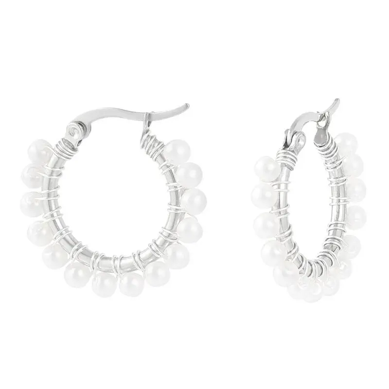 Oorbellen Rond Simple met Parels zilver