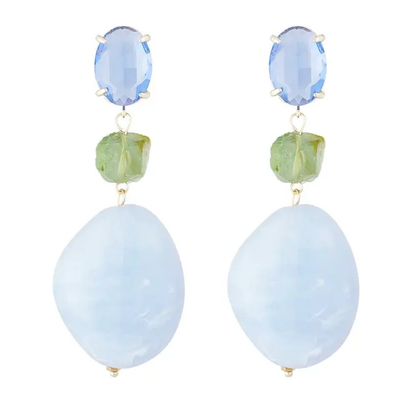 Oorbellen Statement Glas goud blauw