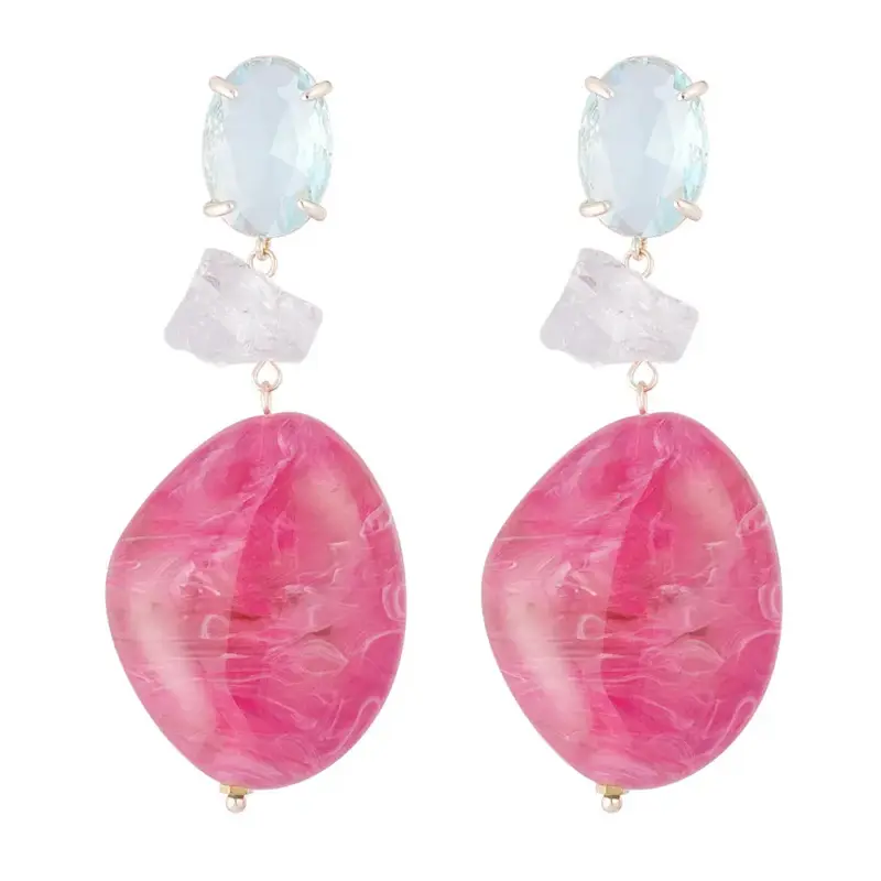 Oorbellen Statement Glas goud fuchsia