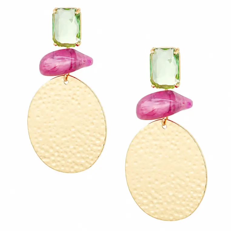 Oorbellen Statement Strandvibe goud roze groen