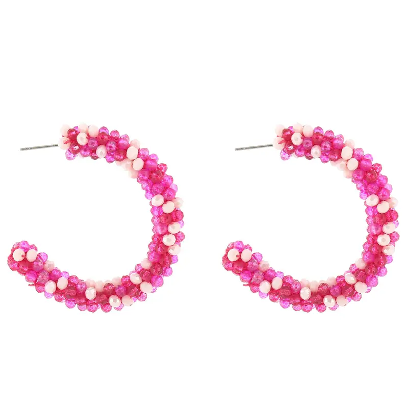 Oorbellen Strass Kralen fuchsia mix