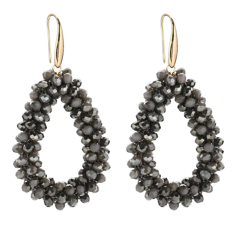 Oorbellen Strass Kralen goud donkergrijs mix