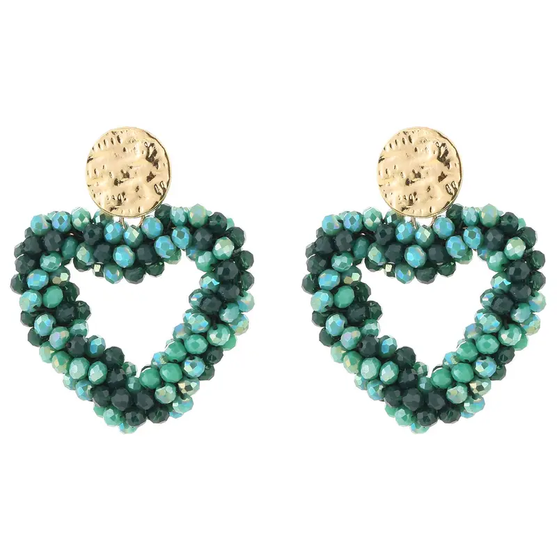 Oorbellen Strass Kralen Hart Love goud groen