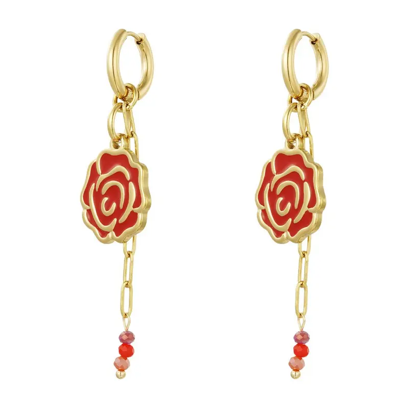 Oorbellen Sweetheart Rose goud rood