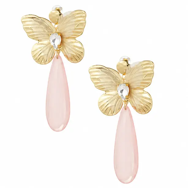 Oorbellen Vlinder Bedel met Diamant goud babyroze