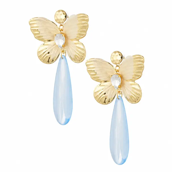 Oorbellen Vlinder Bedel met Diamant goud blauw