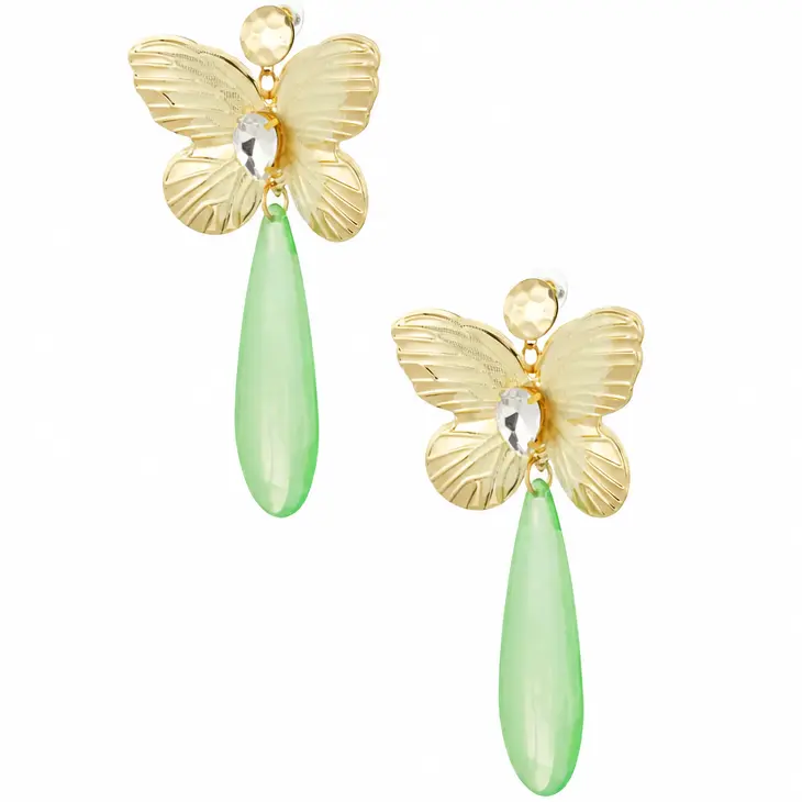 Oorbellen Vlinder Bedel met Diamant goud groen