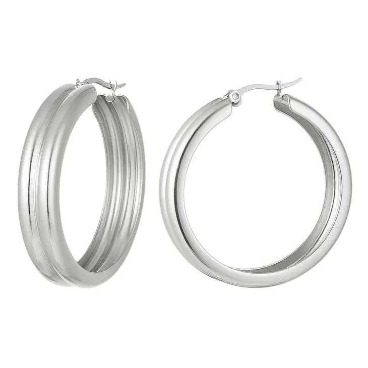 Oorringen Ribbel Double zilver