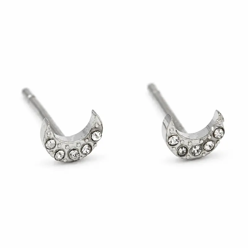 Oorsteker Maan met Strass zilver