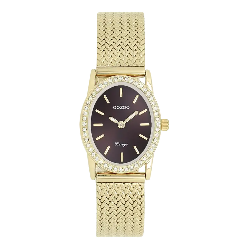 OOZOO Goudkleurige horloge met metalen v-mesh armband - C20433