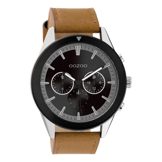 Oozoo Heren Horloge-C10801 Rose Zilver/Zwart (45mm)