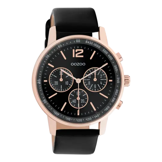 Oozoo Heren horloge-C10814 Zwart/Rose Goud (42mm)