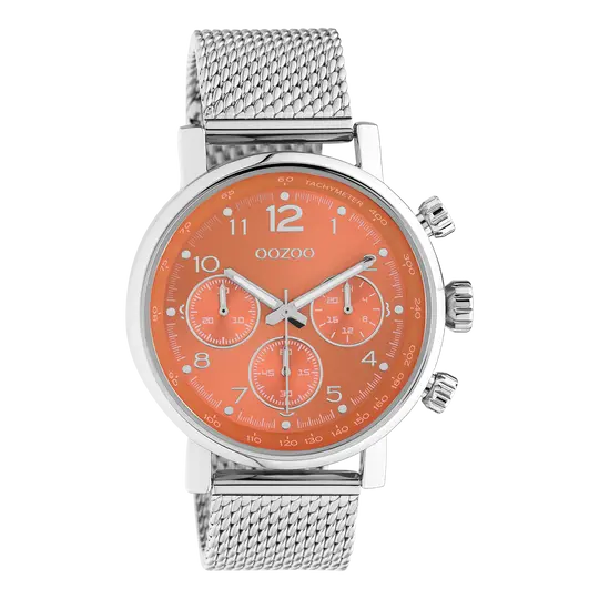 Oozoo heren horloge-C10903 zilver/oranje (42mm)
