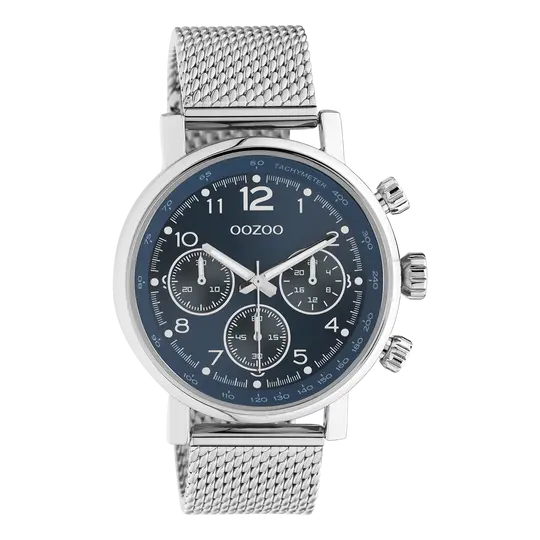 Oozoo heren horloge-C10904 zilver/blauw (42mm)