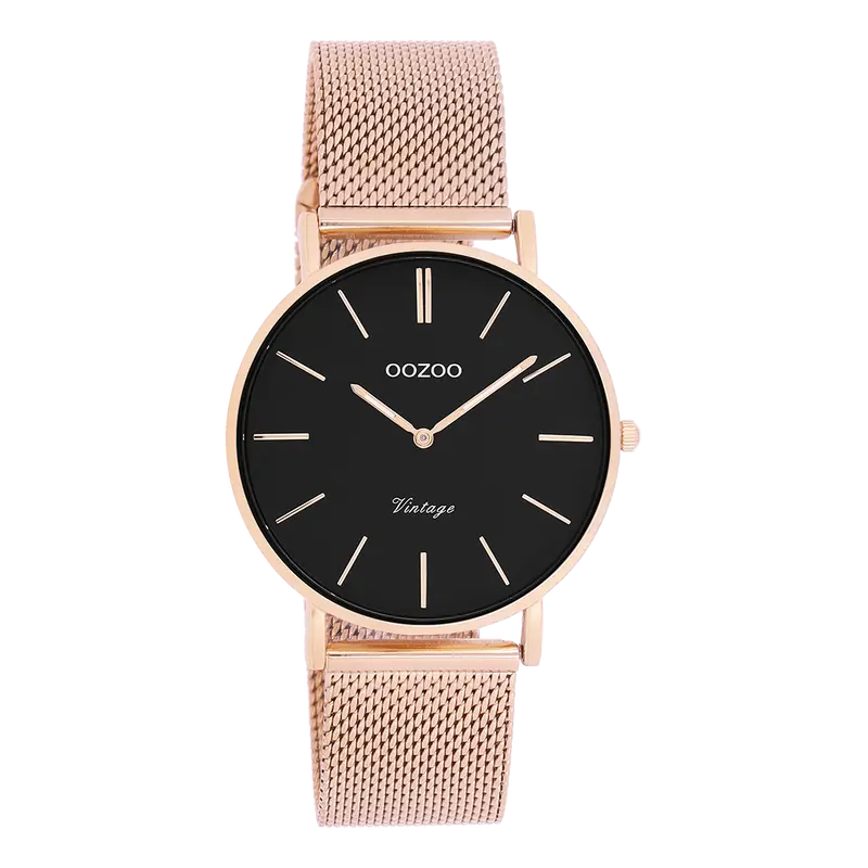 Oozoo Rosé goudkleurige horloge met metalen mesh armband - C9926