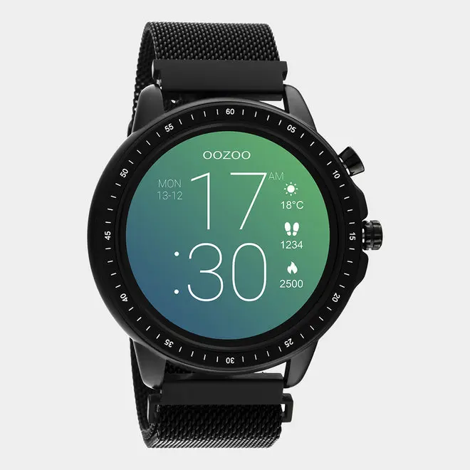 OOZOO Smartwatches - unisex - metal mesh strap black with black case Q00309