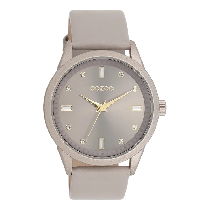 OOZOO - Taupe horloge met leren band - C11287