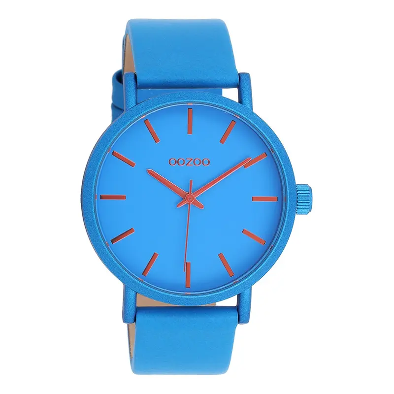 OOZOO Timepieces - Blauwe OOZOO horloge met blauwe leren band - C11175 (42mm)