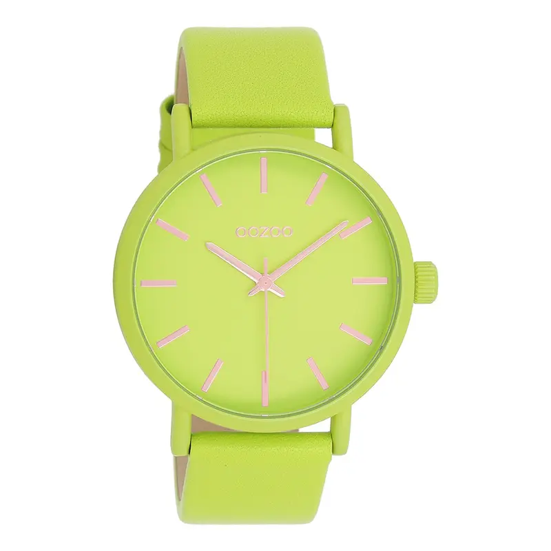 OOZOO Timepieces - Limoen groene OOZOO horloge met limoen groene leren band - C11177 (42mm)