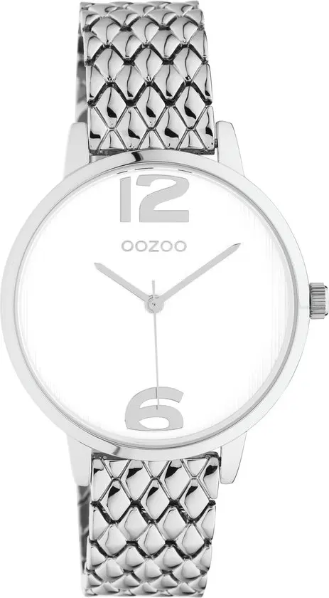 OOZOO Timepieces - Zilverkleurige horloge met zilverkleurige roestvrijstalen armband - C11021