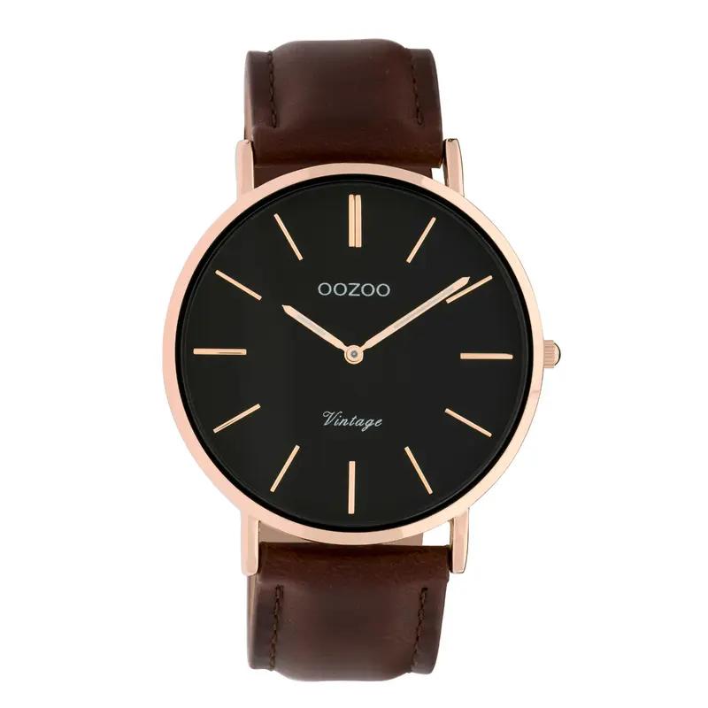 Oozoo Vintage horloge-C9834 bruin/zwart (40mm)