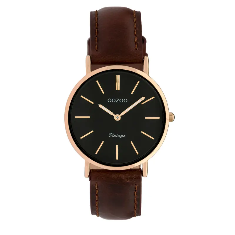 Oozoo Vintage horloge-C9839 bruin/zwart (32mm)