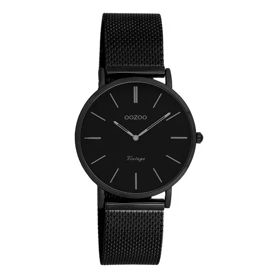 OOZOO Vintage series - Zwarte horloge met zwarte metalen mesh armband - C9935 - Ø32