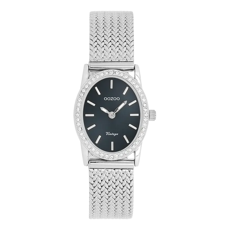 OOZOO Zilverkleurige horloge met metalen v-mesh armband - C20431