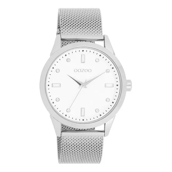 OOZOO - Zilverkleurige horloge met zilverkleurige metalen mesh armband - C11280