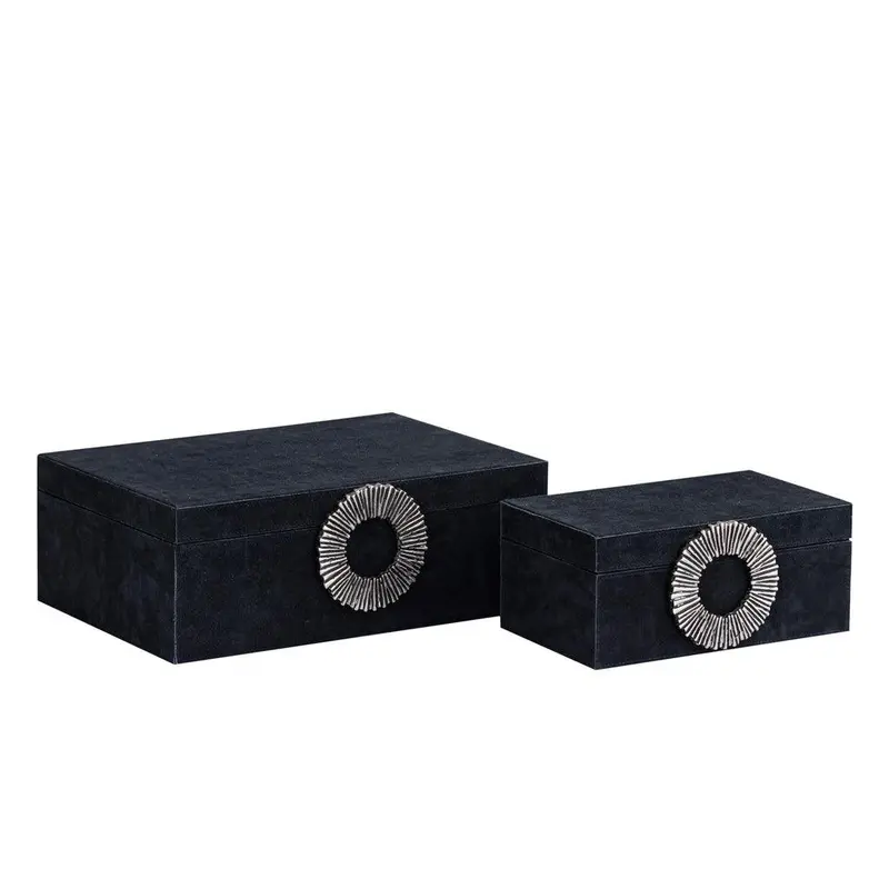 Opbergbox Hazael - 36x25x13 cm - Suede - Zilver - Set van 2 PTMD