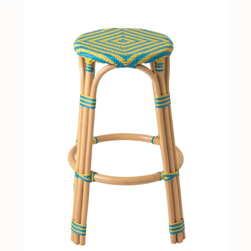 Outdoor Barkruk Geo Rond Rotan Geel/Azuurblauw J-Line