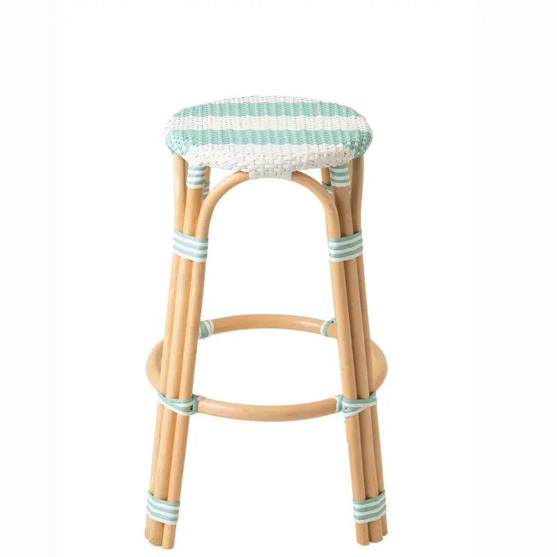 Outdoor Barkruk Geo Rond Rotan Licht Blauw/Wit J-Line