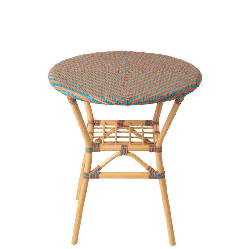 Outdoor Eettafel Geo Rond Rotan Oranje/Turquoise J-Line