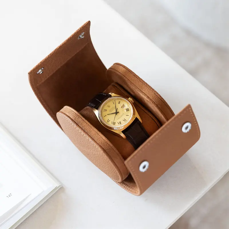 Oval Single Camel Brown Leather Watch Box
