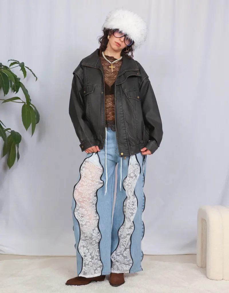 Oversized vegan leather bomber jacket