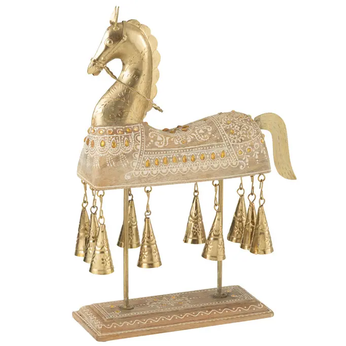Paard Bellen Mango Hout/Ijzer Naturel/Wit