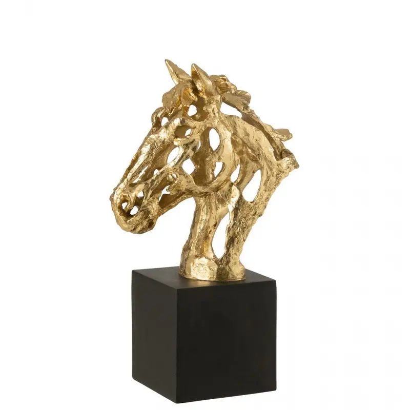 Paard Op Voet Polyresin Goudkleurig/Zwart Large J-Line
