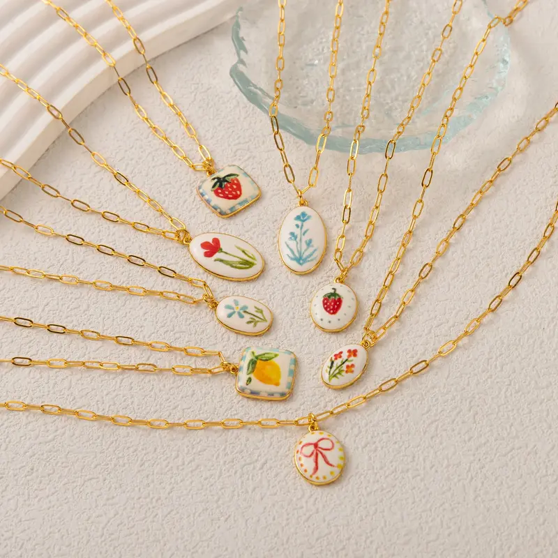 Painted Plants Charm Necklace