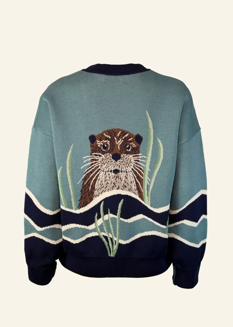 Palava George Otter Cardigan Mineral Blue