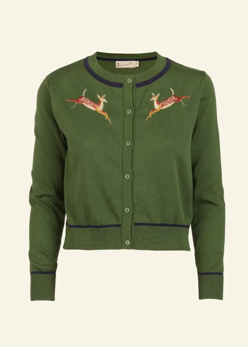 Palava Vera Embroidered Deer Cardigan Green