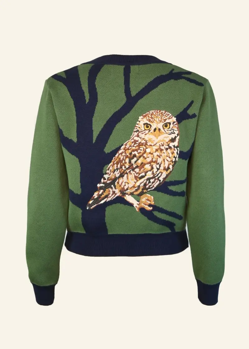 Palava Vera Embroidered Little Owl Cardigan Green