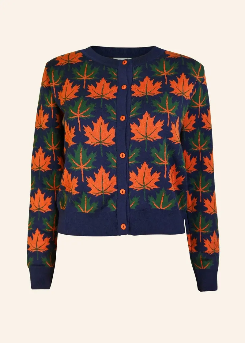 Palava Vera Jacquard Autumn Leaves Cardigan Navy