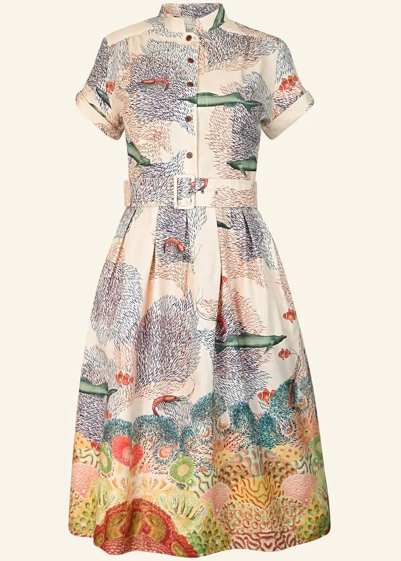 Palava x Natural History Museum Louise Coastal Migration 40s Dress Ivory