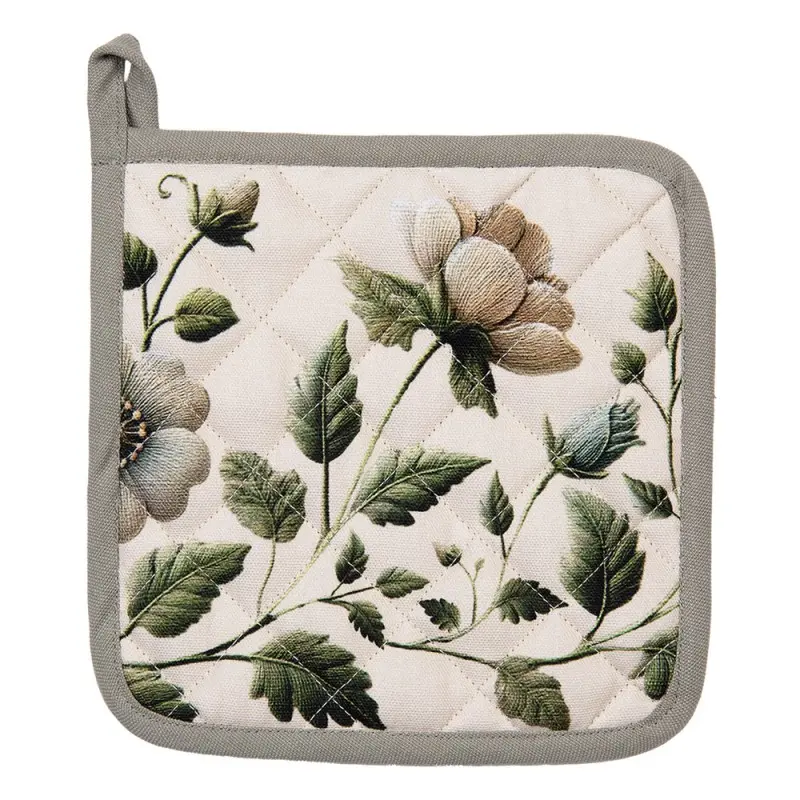 Pannenlap Bloemen beige groen 20x20cm