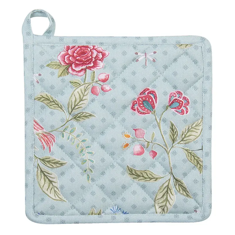 Pannenlap Bloemen blauw groen 20x20cm